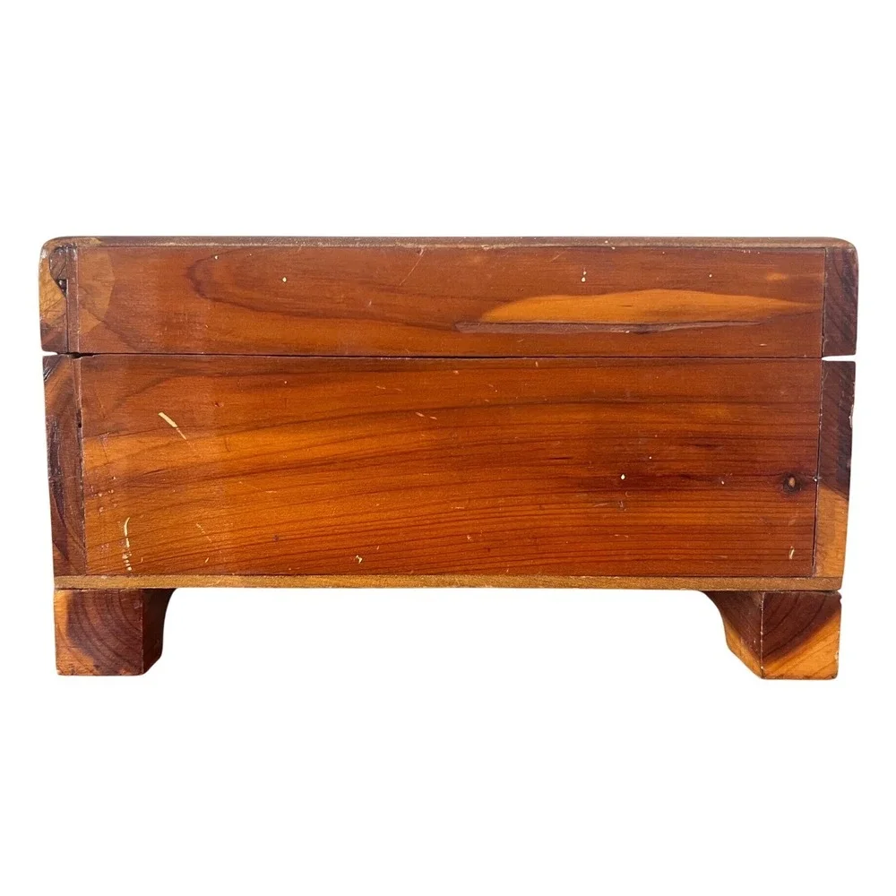 Vintage Cedar Wood Jewelry Keepsake Box Footed Latch Chest Rustic Storage 10.5in